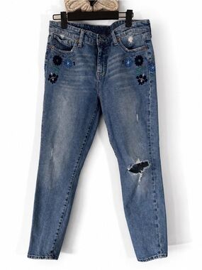 Lucky Brand Ava Mid Rise Skinny Floral Embroidered distressed Jeans 8/29 Ankle
